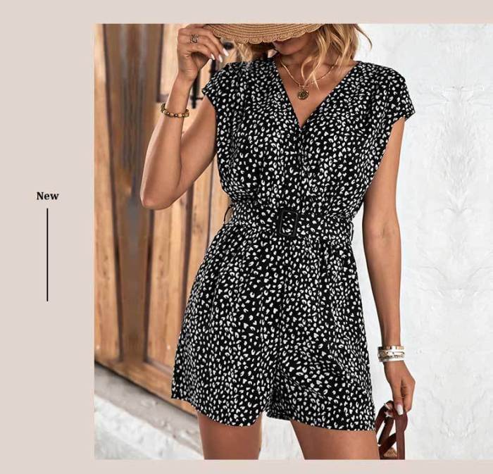 Women's Fashion Printed V-neck Sexy Loose Rompers