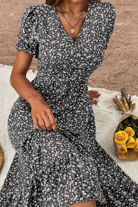 Women's Fashion Summer Pleated Holiday Sexy Big Swing Floral Maxi Dress