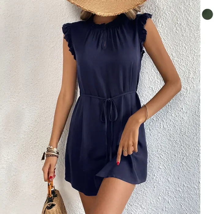 Fashion Women's Loose Fit Flying Sleeve Solid Color Mini Dress