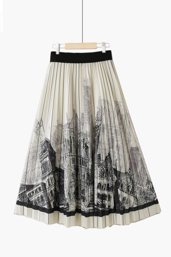 Fashion Sweet A-Line High Waist Elegant Print Vintage Midi Skirt