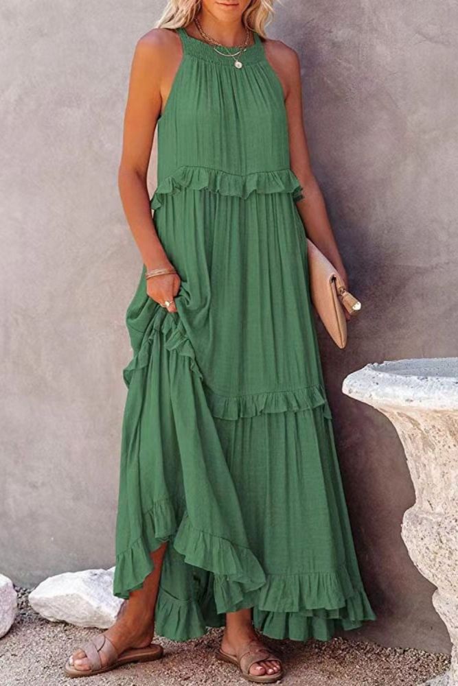 Women Casual Ruffle Beach Elegant Hollow Party Dress