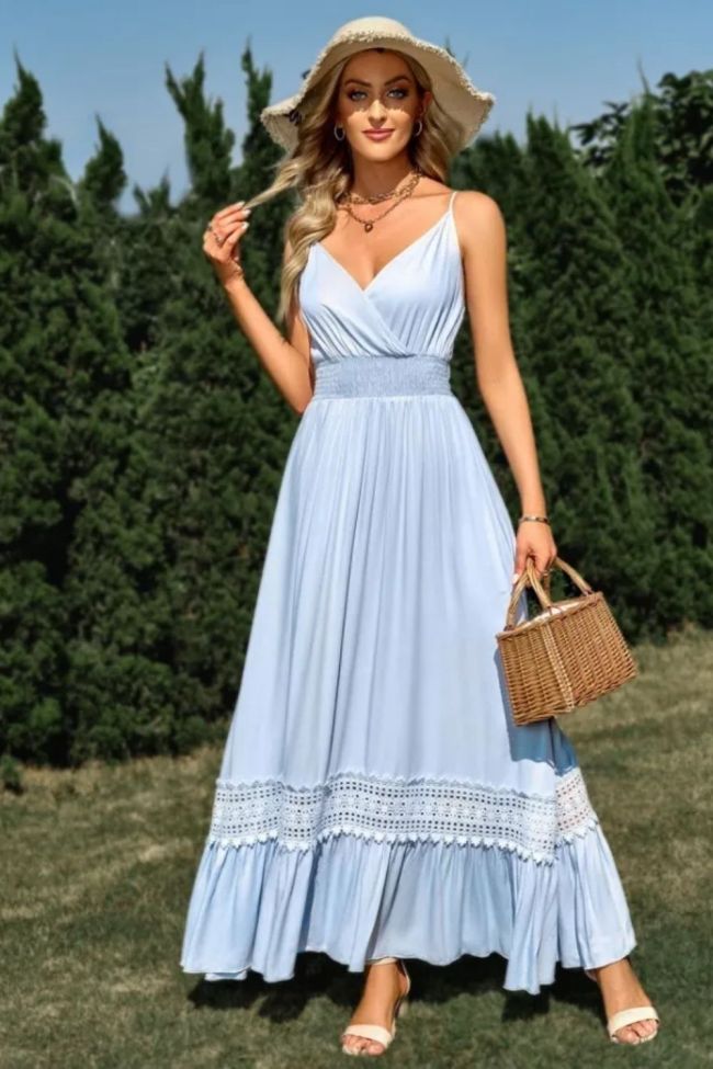 Beach Hollow Out Ruffles V-neck High Waist Backless Maxi Dress