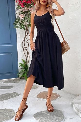 New Elegant Solid Color V Neck Sleeveless Dress