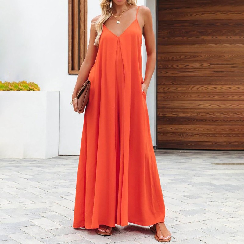 Casual Sleeveless Wide Leg Loose Cotton Linen Jumpsuits