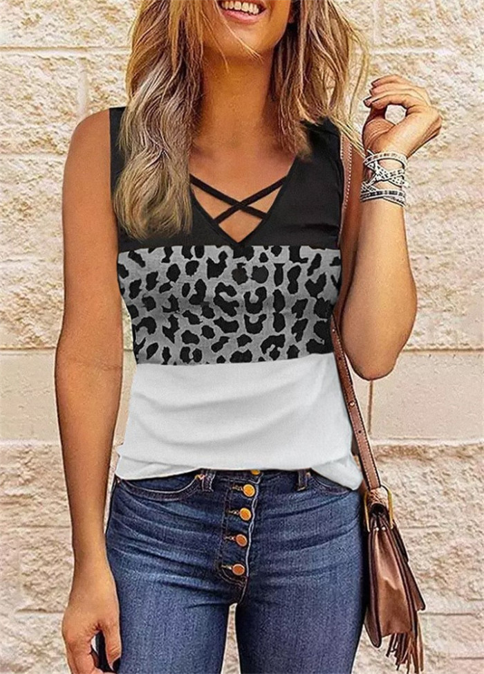 Women's Hollow V-neck Casual Vest Color Matching Sleeveless T-Shirts