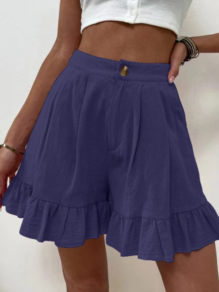 Cotton Linen Casual Wide Leg Loose Solid Color High Waist Sports Shorts