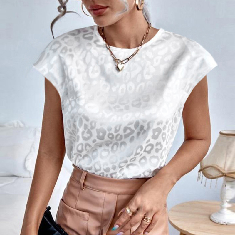 Women's Jacquard Satin O-Neck Casual Loose Elegant  Blouses & Shirts