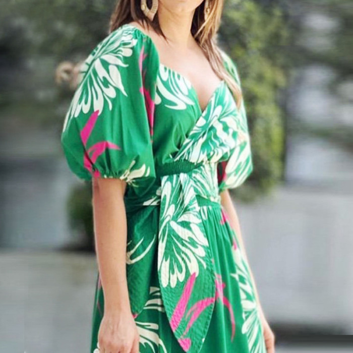 Sexy V Neck Party Elegant Loose Fashion Printed Boho Maxi Dress