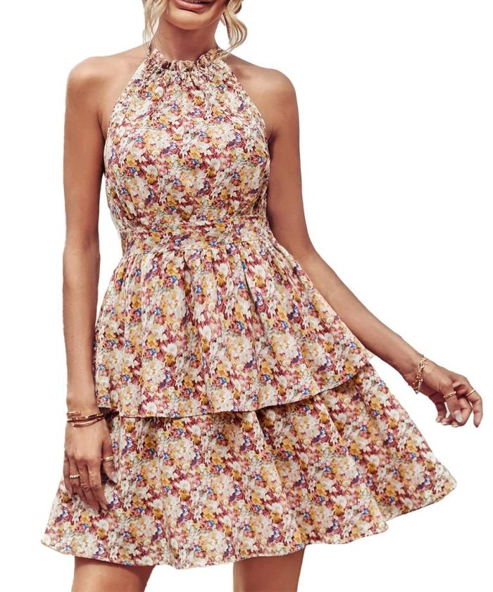 Fashion Women's Open Back Printed Sleeveless Mini Dress