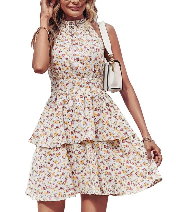 Fashion Women's Open Back Printed Sleeveless Mini Dress