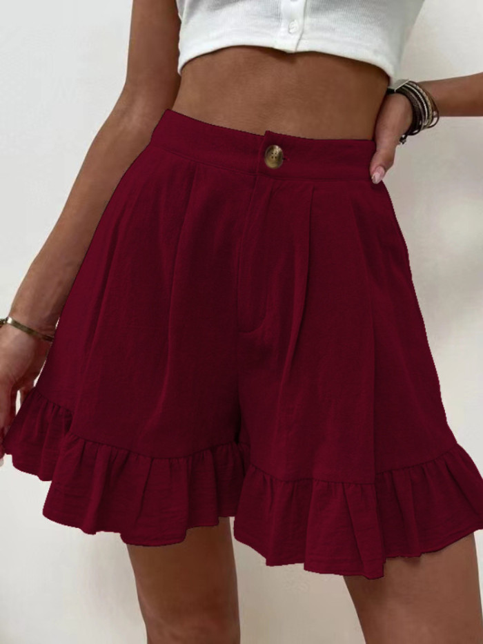 Cotton Linen Casual Wide Leg Loose Solid Color High Waist Sports Shorts