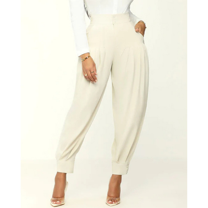 Casual Loose Women's High Waist Street Fashion Solid Color Retro Button Pants