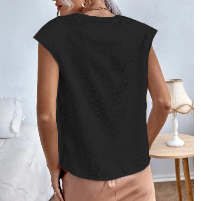 Women's Jacquard Satin O-Neck Casual Loose Elegant  Blouses & Shirts