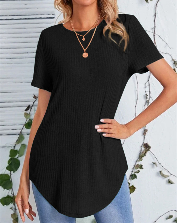 Ladies Fashion Back Single Breasted Casual Loose T-Shirt