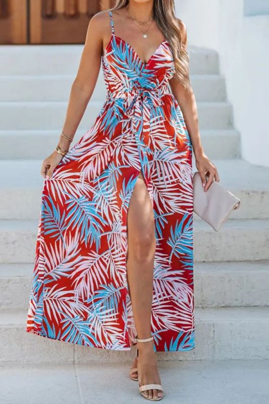 Women's Sexy Fashion Backless V-Neck Printed Irregular  Maxi Dress