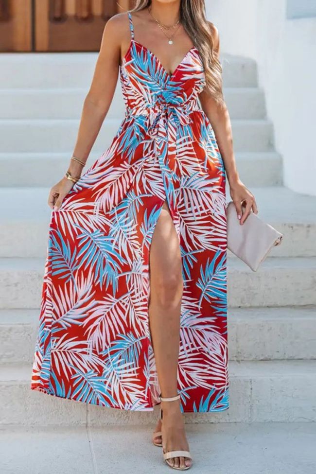 Women's Sexy Fashion Backless V-Neck Printed Irregular  Maxi Dress