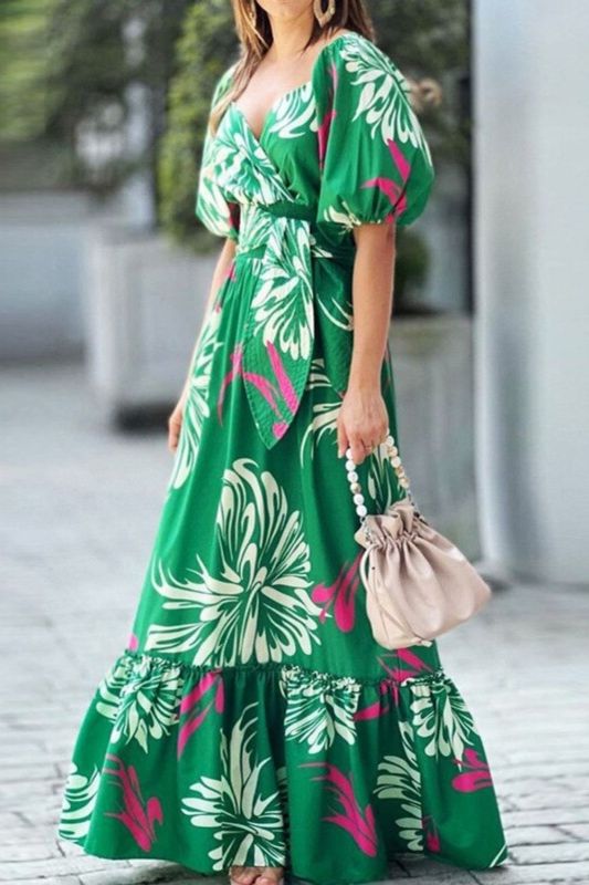 Sexy V Neck Party Elegant Loose Fashion Printed Boho Maxi Dress