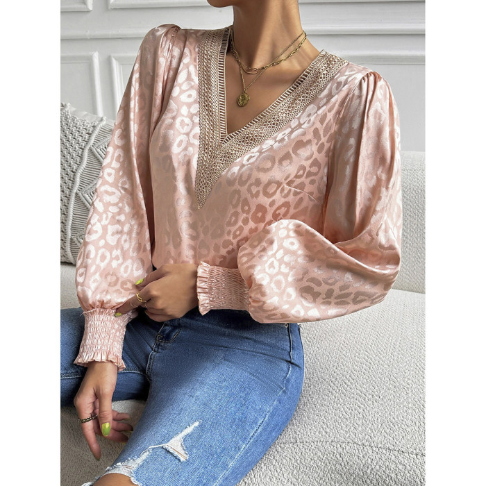 Women's Fashion Tops Lace Stitching V-Neck Sexy  Blouses & Shirts