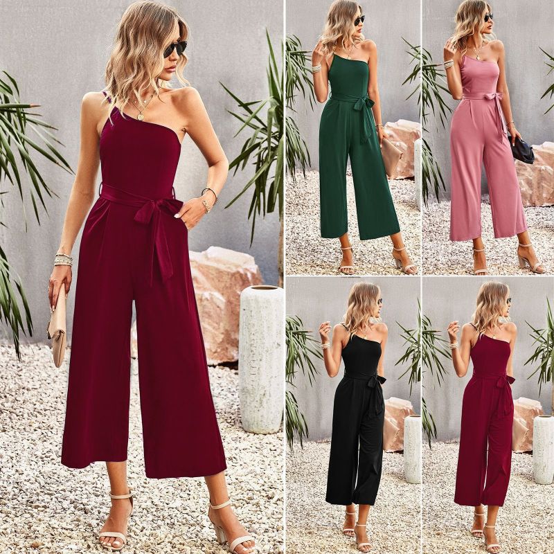 Women's Casual Strappy Fashion Solid Color Strapless Jumpsuit