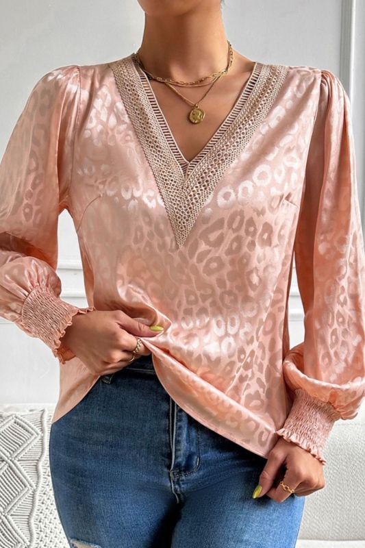 Women's Fashion Tops Lace Stitching V-Neck Sexy  Blouses & Shirts