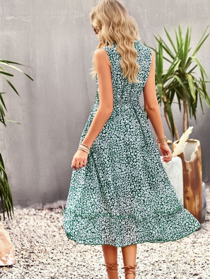 Summer Sleeveless Ruffle Fashion A Line Deep V Neck Elegant Party  Maxi Dress