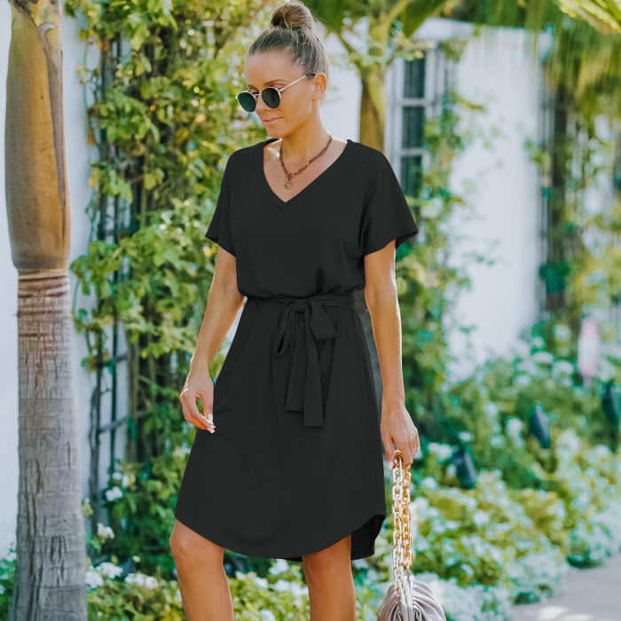 Vintage Short Sleeve Beach Midi Dress