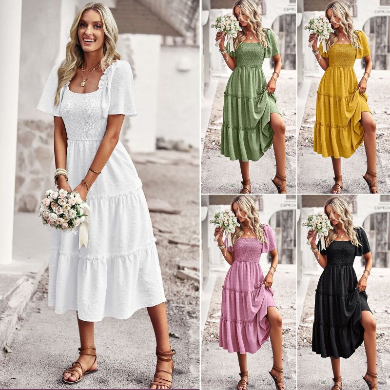Women Fashion Solid Color Elegant Casual Party Prom  Maxi Dress