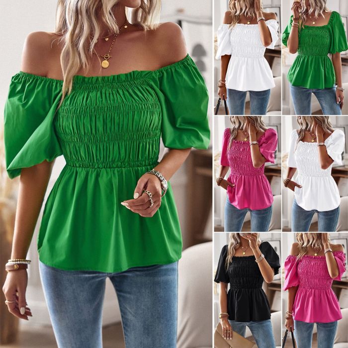 Fashionable Waist Waist Slim Women's French Square Neck Casual Blouses & Shirts