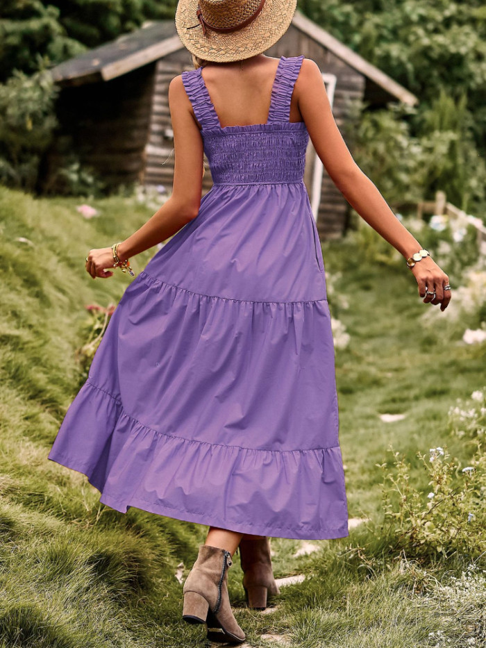 Elegant Sexy Party Long Sleeve Square Collar Sleeveless Maxi Dress