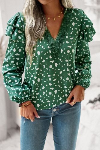 Women's Printed Casual Top Ruffle Sleeve Splicing Top Blouses & Shirts