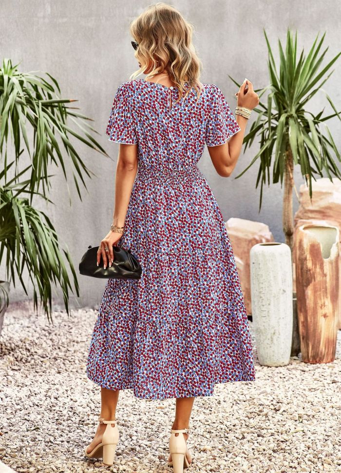 Trendy Floral Print Party Elegant Bohemian O-Neck Maxi Dress