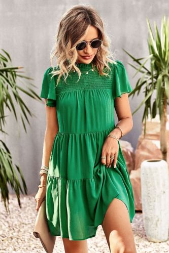 Fashion High Waist Slim O Neck Loose Solid Color Casual Dress