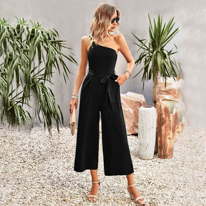 Women's Casual Strappy Fashion Solid Color Strapless Jumpsuit