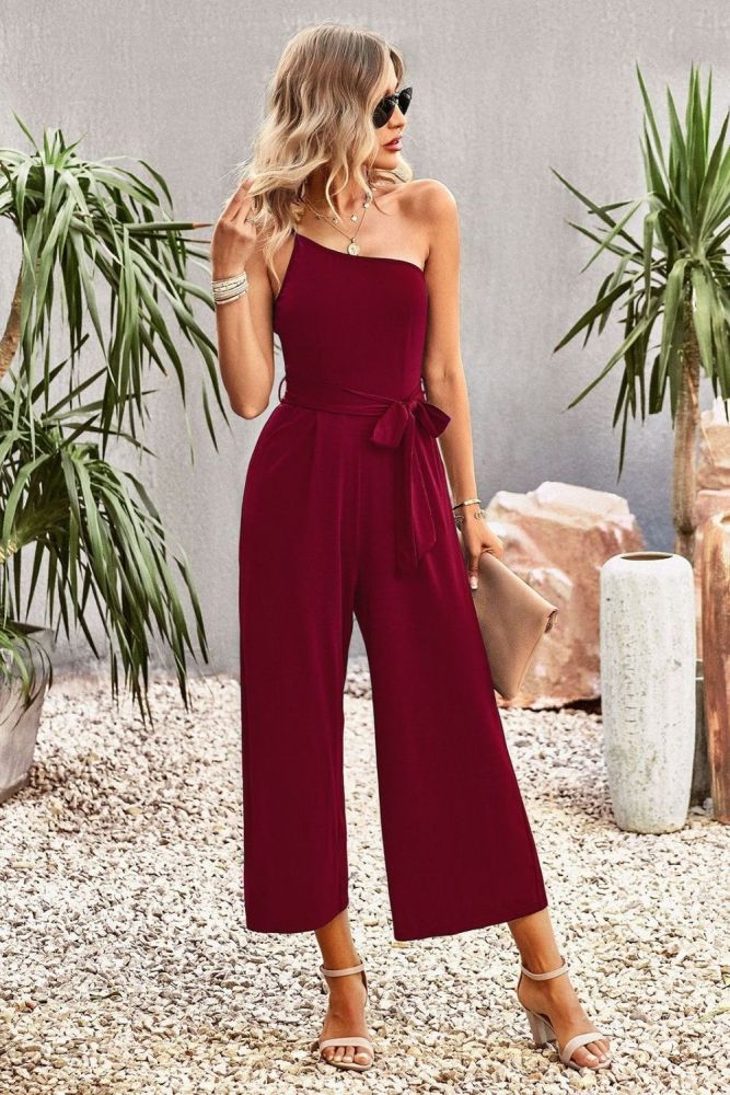 Women's Casual Strappy Fashion Solid Color Strapless Jumpsuit