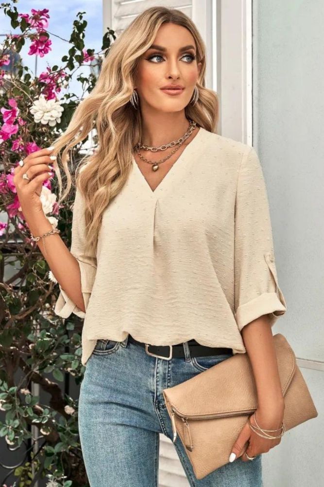 Fashion Casual Loose Street Solid Color V Neck Top Blouses & Shirts