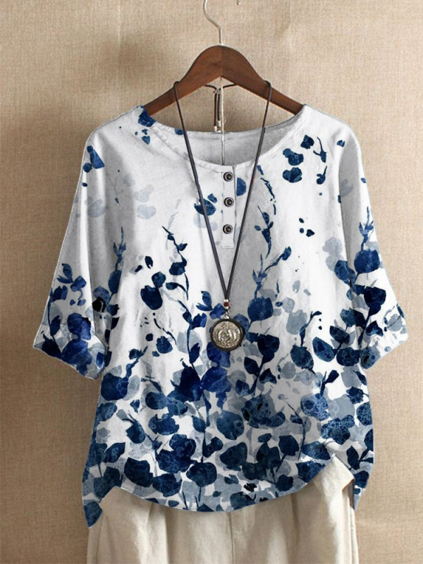 Loose Fit Fashion Floral Print Casual Top Blouses