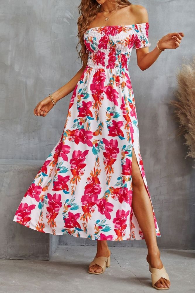 Sexy Off The Shoulder Flower Print Elegant Fashion Bohemian Maxi Dress