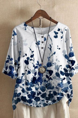 Loose Fit Fashion Floral Print Casual Top Blouses