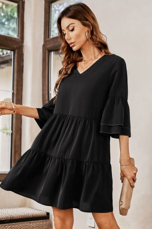 Women V-neck Half Sleeve Casual A-line Mini Dress