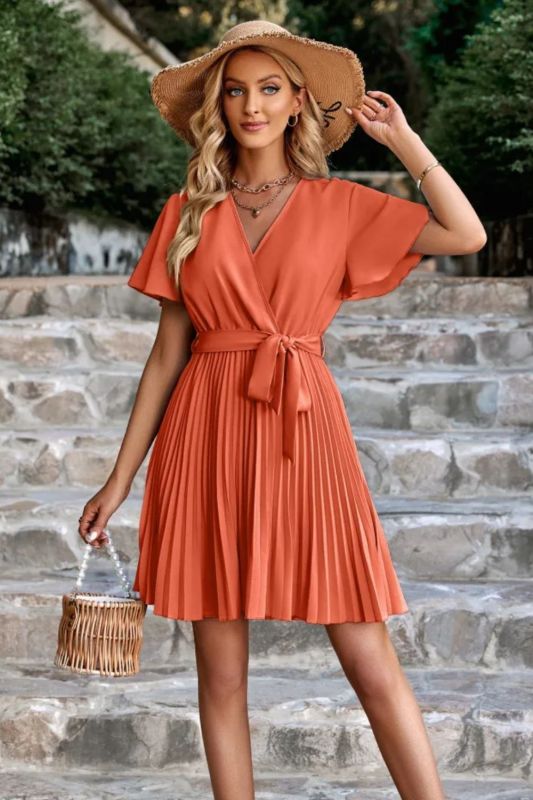 New Casual Sexy Loose Solid Color V-neck Mini Dress