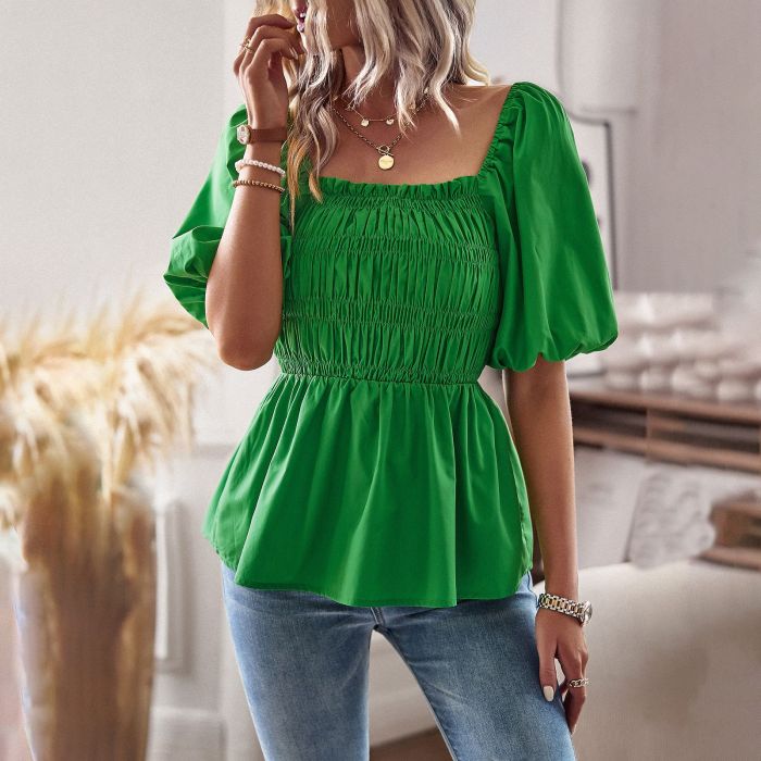 Fashionable Waist Waist Slim Women's French Square Neck Casual Blouses & Shirts