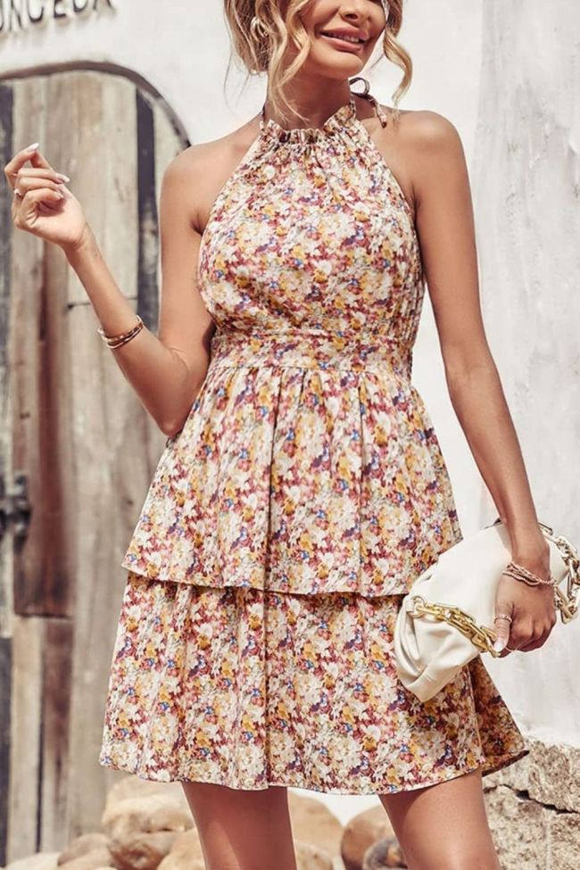 Fashion Women's Open Back Printed Sleeveless Mini Dress