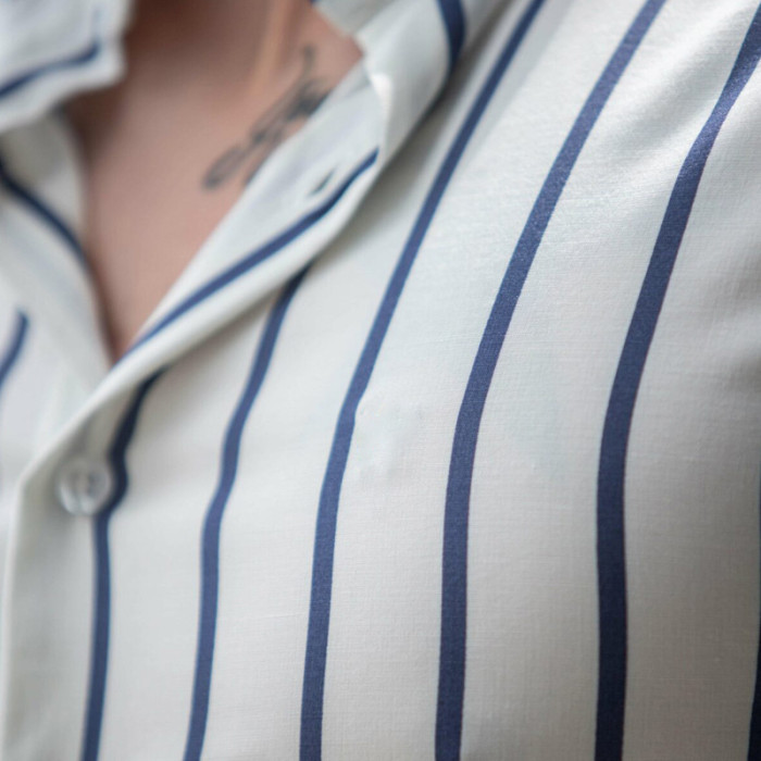 Men's Long Sleeve Fashion Stripe Casual Cardigan Top Shirt