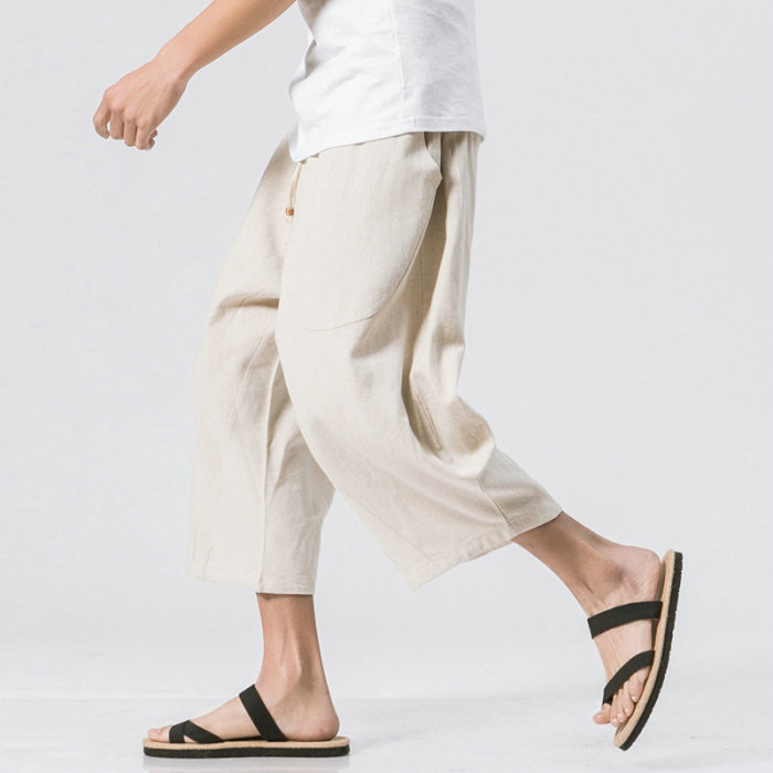 Men's Stylish Casual Linen Wide Leg Drop Crotch Jogger Pants