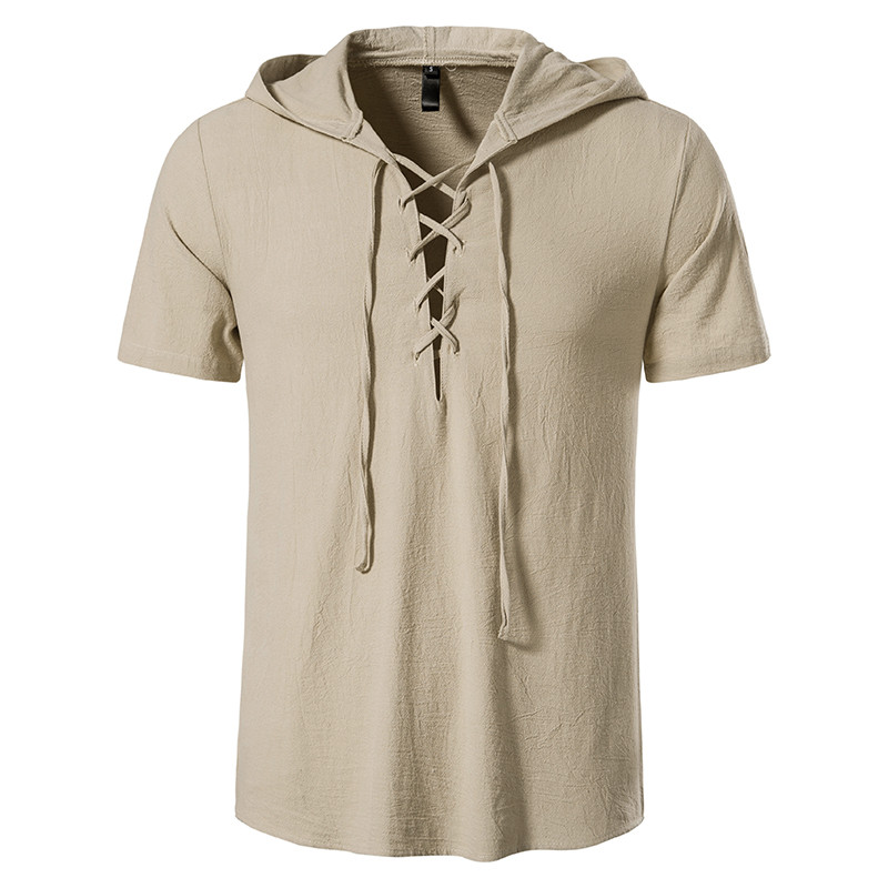 Men's Hooded Breathable Classic Cotton Linen Outdoor Shirts Top