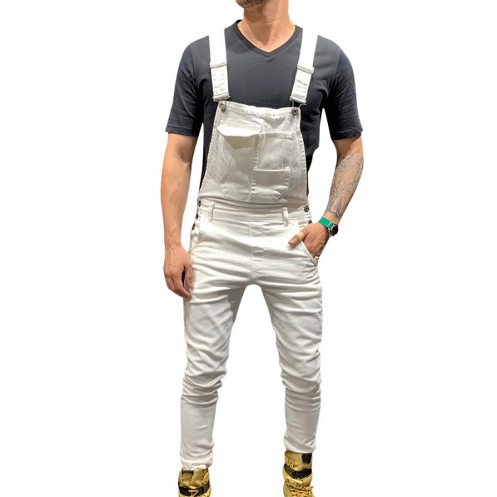 High Street Pocket Men's Fashion Slim Denim Jumpsuit Overalls