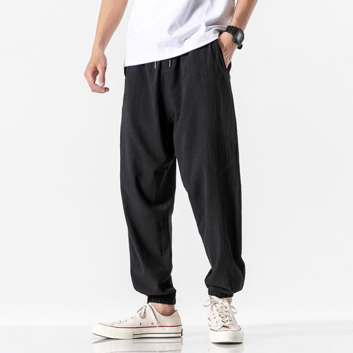 Street Casual Men Solid Color Cotton Slim Fit Harajuku Ankle Pants
