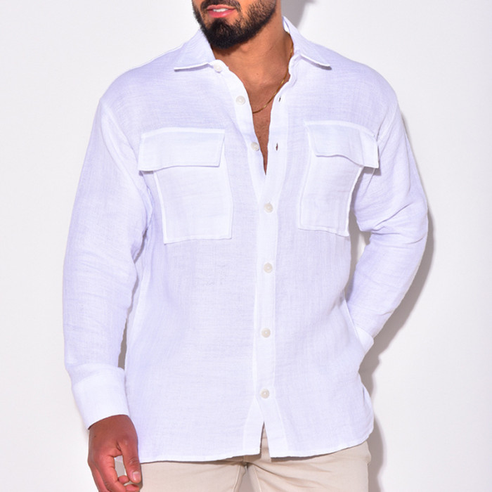 Men's Long Sleeve Lapel Button Fashion Loose Top Workwear Shirt