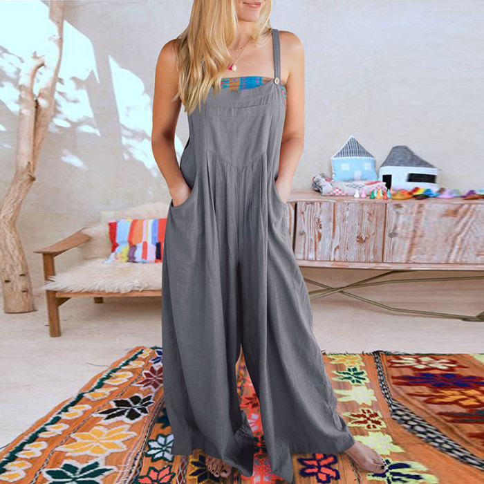 Fashion Sleeveless Tie Chic Casual Cotton Jumpsuit