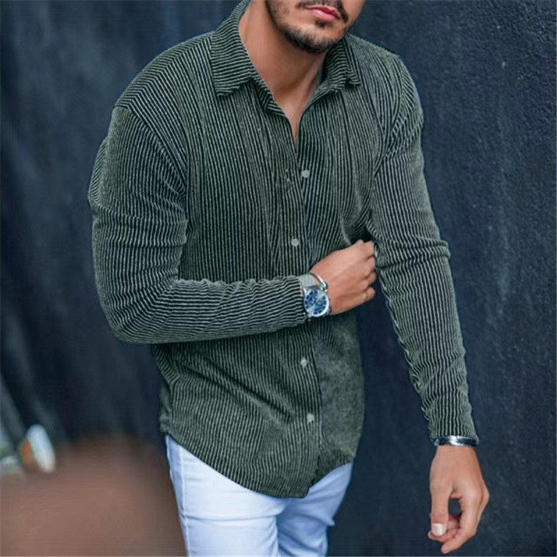 Men's Casual Long Sleeve Lapel Slim Top Fashion Solid Color Shirt